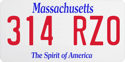 MA license plate 314RZ0