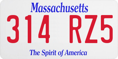 MA license plate 314RZ5