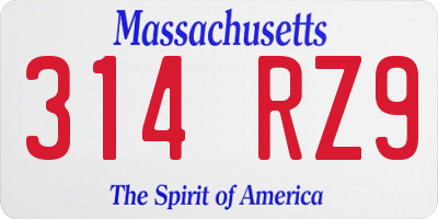 MA license plate 314RZ9