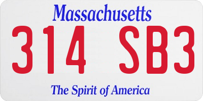 MA license plate 314SB3