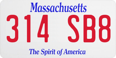 MA license plate 314SB8