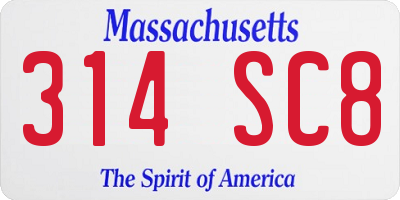 MA license plate 314SC8