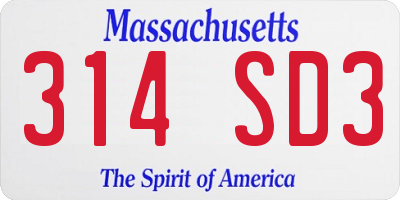 MA license plate 314SD3