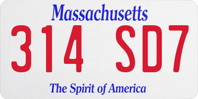 MA license plate 314SD7