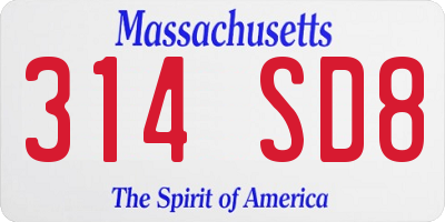 MA license plate 314SD8