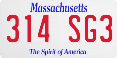 MA license plate 314SG3