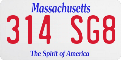 MA license plate 314SG8
