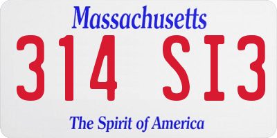 MA license plate 314SI3