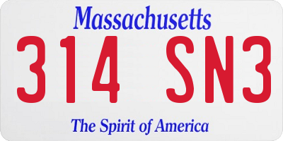 MA license plate 314SN3