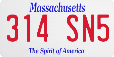 MA license plate 314SN5