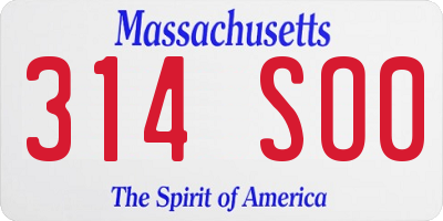 MA license plate 314SO0