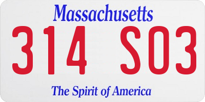 MA license plate 314SO3
