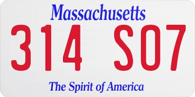 MA license plate 314SO7