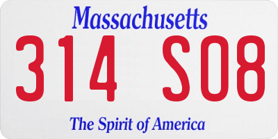 MA license plate 314SO8