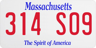 MA license plate 314SO9