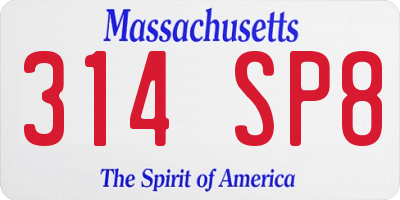 MA license plate 314SP8