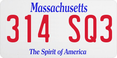 MA license plate 314SQ3