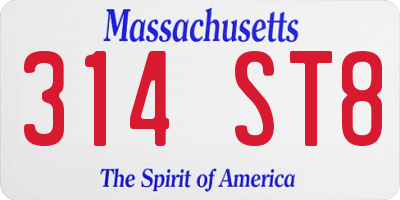 MA license plate 314ST8