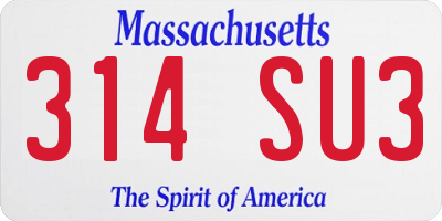 MA license plate 314SU3