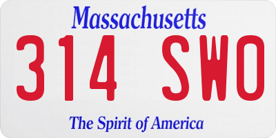 MA license plate 314SW0
