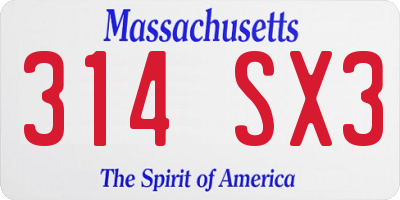 MA license plate 314SX3