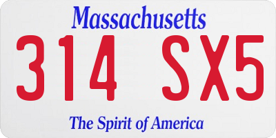 MA license plate 314SX5