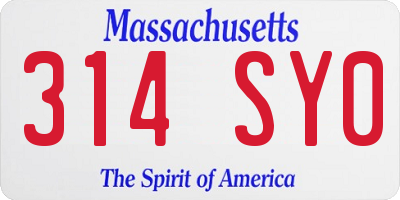MA license plate 314SY0
