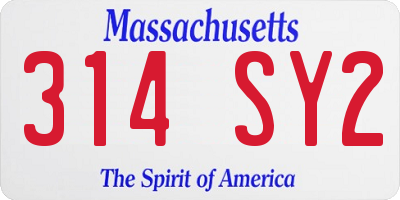 MA license plate 314SY2