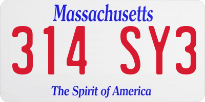 MA license plate 314SY3