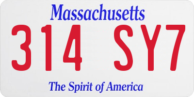 MA license plate 314SY7