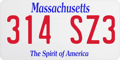 MA license plate 314SZ3