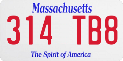 MA license plate 314TB8