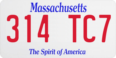 MA license plate 314TC7
