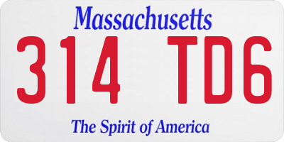 MA license plate 314TD6