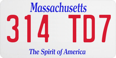 MA license plate 314TD7