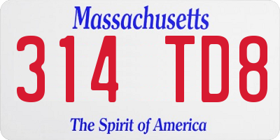 MA license plate 314TD8