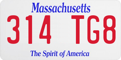 MA license plate 314TG8