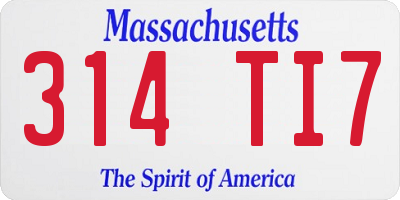 MA license plate 314TI7