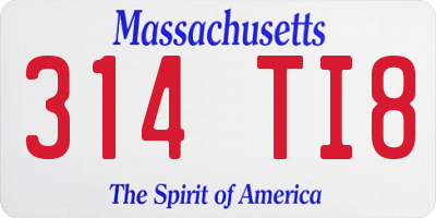 MA license plate 314TI8