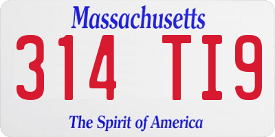 MA license plate 314TI9