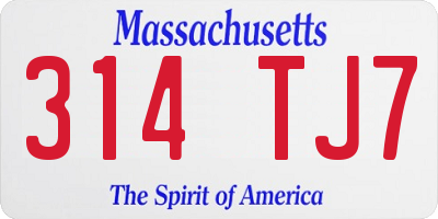 MA license plate 314TJ7
