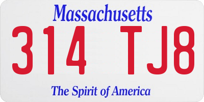 MA license plate 314TJ8