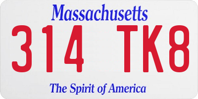 MA license plate 314TK8
