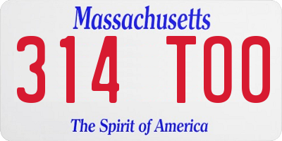 MA license plate 314TO0