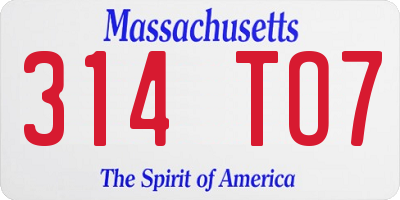 MA license plate 314TO7