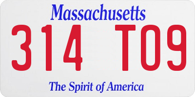 MA license plate 314TO9