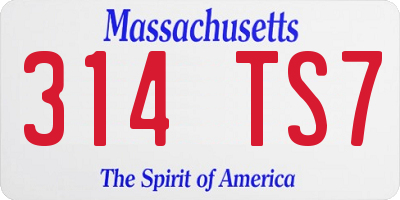 MA license plate 314TS7
