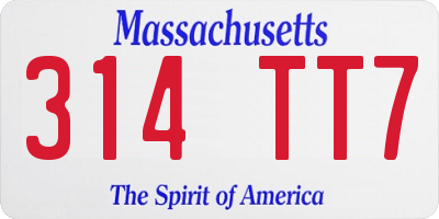 MA license plate 314TT7