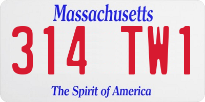 MA license plate 314TW1