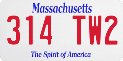 MA license plate 314TW2